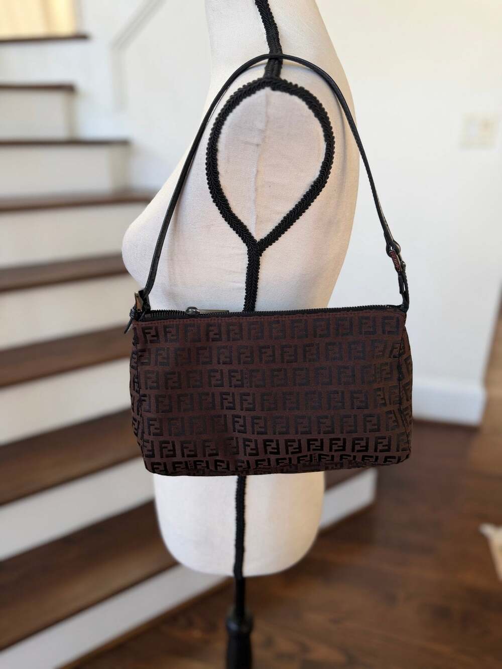 Fendi Vintage Brown Zucchino Monogram Pochette Brown Canvas Shoulder Bag